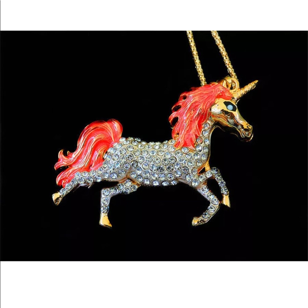 Crystal Pink Unicorn Necklace